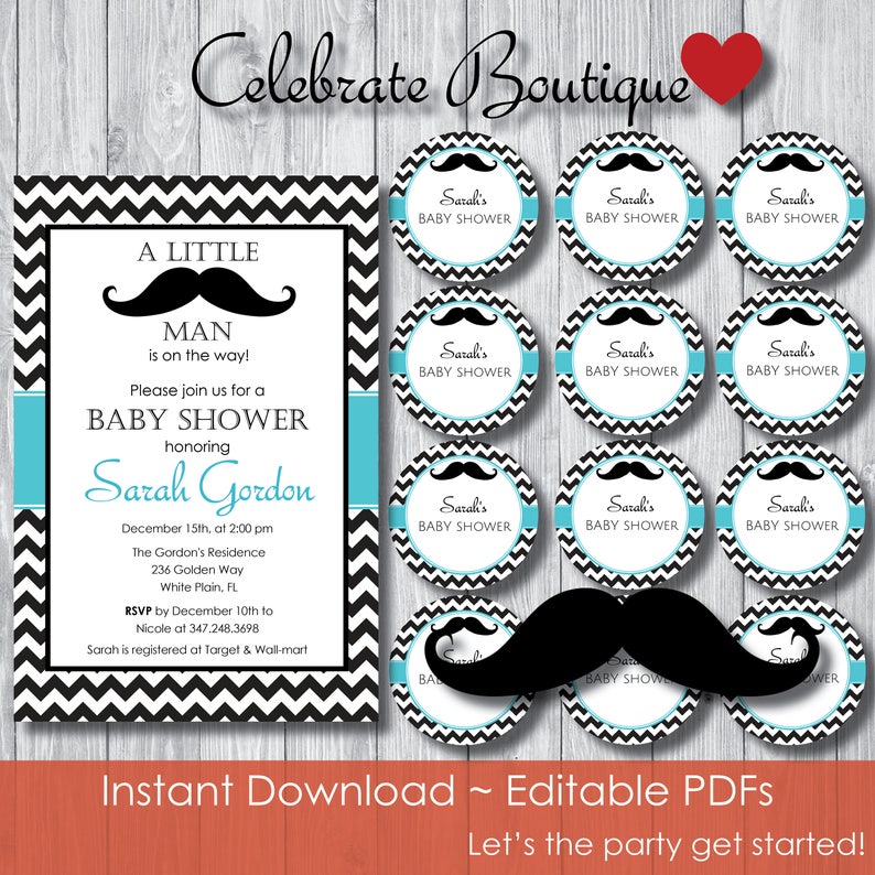 Little Man Baby Shower Invitation Baby Shower Game Package Instant Download Editable Invitation Little Man Tags Mustache Baby Shower 0028