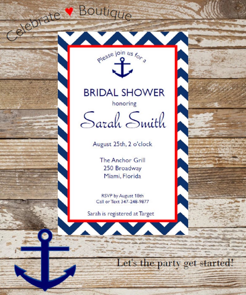 Nautical Invitation Bridal Shower Baby Shower 50 Custom Invitations or 50 Thank You Notes 4x6 or 5 x7 Inches Customized Invitations BDS364