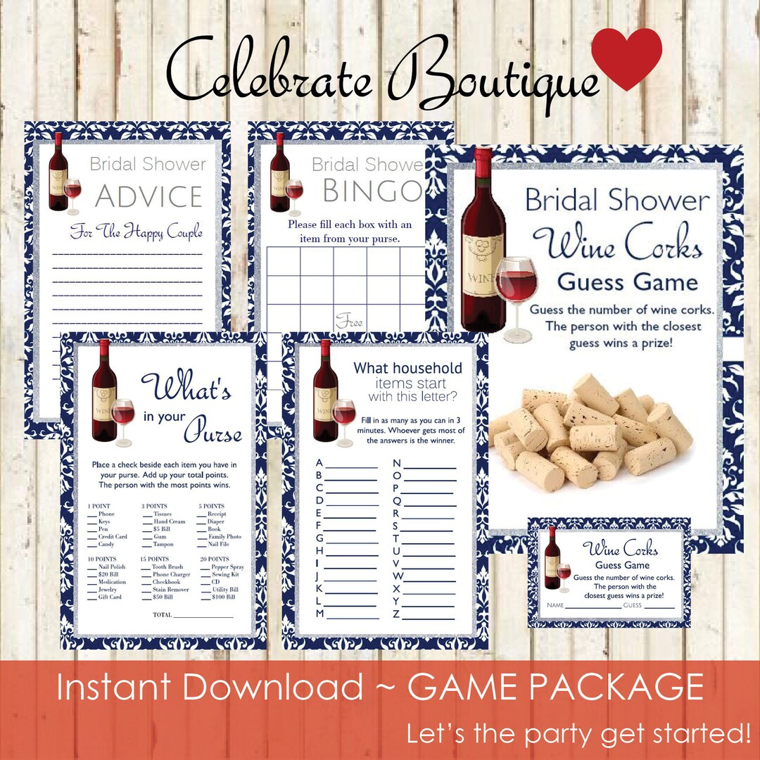 Wine Corks Bridal Shower Mini Package Instant Download Purse Etsy