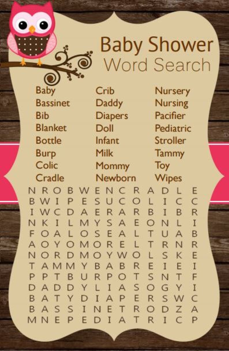 owl word search game woodland word search owl baby shower
