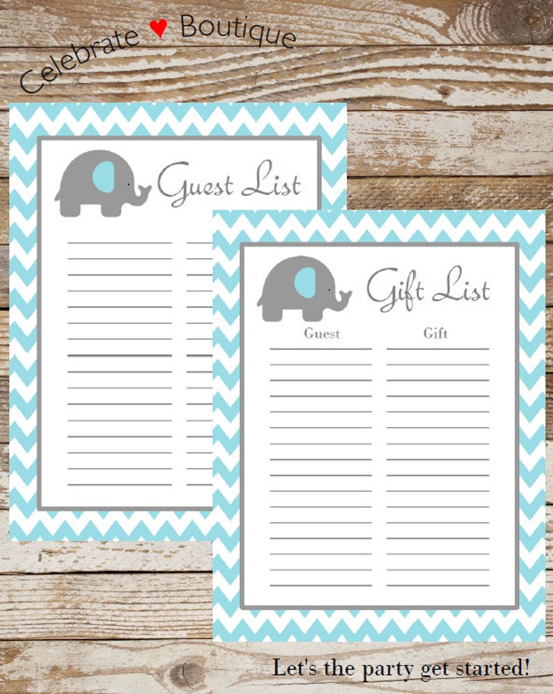 Elephant Guest List Baby Shower Instant Download Signin Gift Etsy