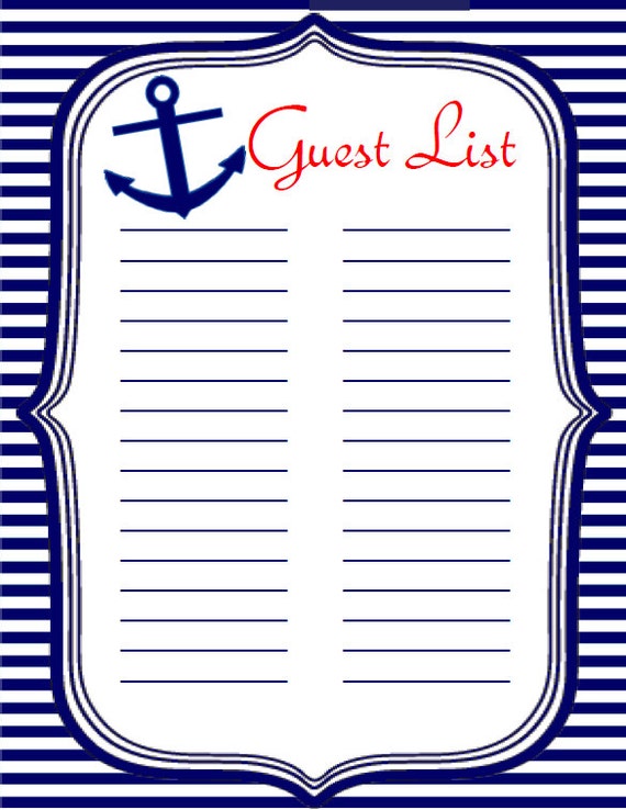baby shower instant download guest list sign in sheet nautical navy blue theme boy girl instant printable guest sign in sheet bs340 baby shower guest list printable
