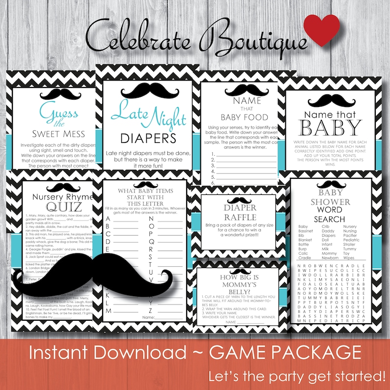 Little Man Baby Shower Invitation Baby Shower Game Package Instant Download Editable Invitation Little Man Tags Mustache Baby Shower 0028