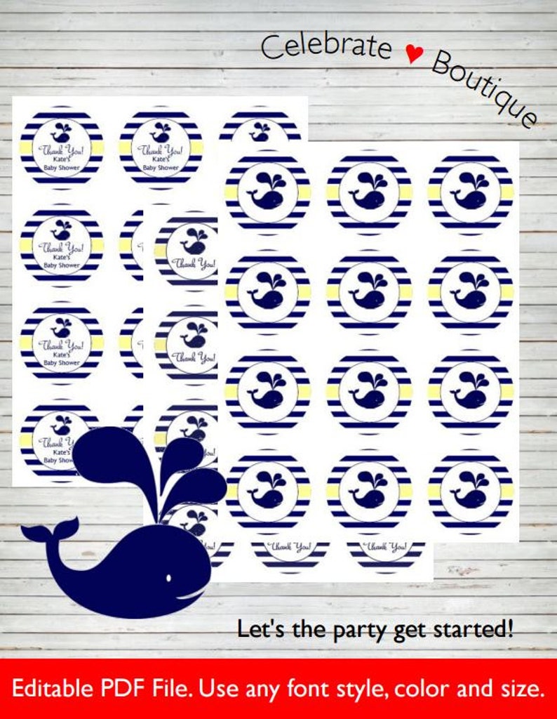 Cupcake Topper BS391 Baby Shower Birthday Party 3 Types of Tags ~ Instant Download Editable Tags 2 Round Printable Tags Party Favors