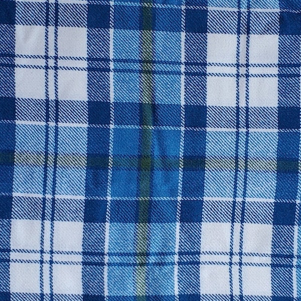 Vintage EUC Wool Plaid Scottish Clan Tartan Blue White Yellow Medium Weight Fabric Culloden Erskine St. Andrew Kyle Menzies Dress 1 Yard