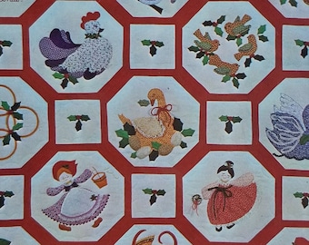 Vintage New Twelve Days First Day of Christmas Wall Quilt Full Size Appliqué Pattern Porcupine Hill Wall Hanging Hexagon Honeycomb Partridge