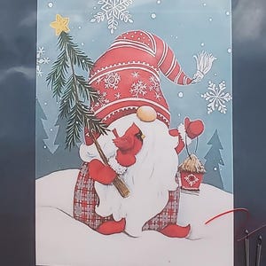 New NIP Open Christmas Gnome No Count Stamped Cross Stitch Kit YZ-LZW006 Tree Cardinal Lantern Tartan Trews Snowflakes Beginner Garden Tomte