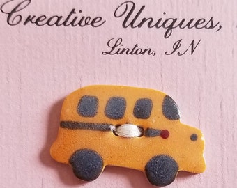 Vintage New NOC Creative Uniques Porcelain Ceramic School Bus Buttons Handmade Handycraft Toddler DIY Dress Sewing Notion Supply First Day