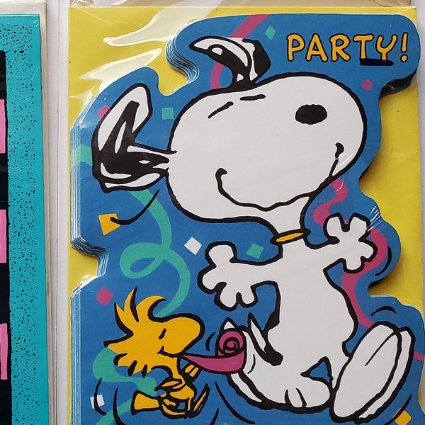 Vintage New NIP Snoopy Woodstock Peanuts Gang Birthday Celebration Party Invitation Hallmark Cards Pack Of 8 Sk8er Skate Board