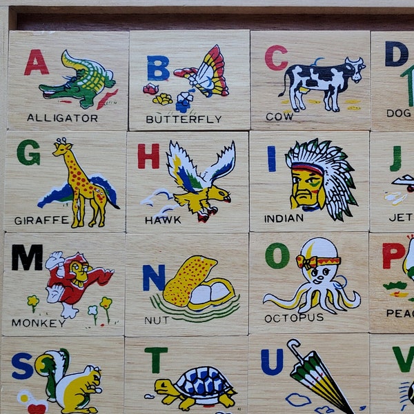 Vintage EUC IOB Playtown Alphabet Tiles Wooden Game Child’s Kid’s Educational Home School Learning Tool Hardwood Home Schooling Learn ABCs