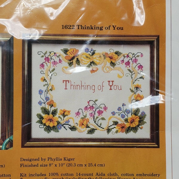 Vintage New NIP Creative Circle Thinking of You Cross Stitch Kit 1622 Bleeding Hearts Fuchsia Daisy Butterfly Congratulations Welcome I Love