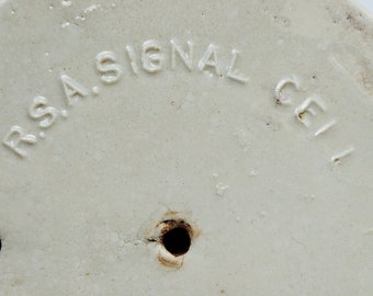 Vintage RSA Railway Signal Association Battery Cell National Carbon Co. Cleveland OH Heavy White Glazed Ceramic Lid Insulator Industrial