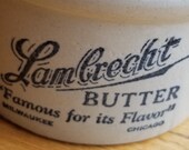 Vintage Lambrecht Butter Crock Chicago Milwaukee 1-1 2 LB Primitive Rustic Country Farmhouse Kitchen Storage Kitchenalia USA Store Display