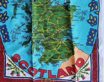 Vintage New Scottish Linen Lockhart Kirkcaldy Tea Towel Map Piper Thistle Celtic Scotty Dog Lewis MacLeod Tartan Haggis Recipe Scots Toast