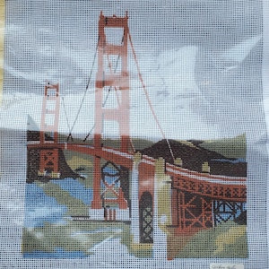 Vintage Open Golden Gate Bridge Diana Gordon Designs Needlepoint Kit San Francisco Bay Area Pacific Ocean West Coast Wall Hanging Pillow