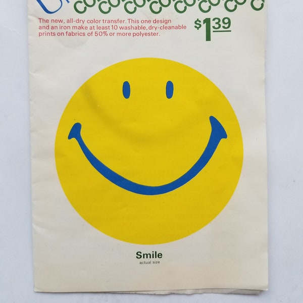 Vintage Unique Color Magic Original Harvey Ball Smiley Face Design Multi-Use Iron On Transfer Printing Sheet Yellow Blue 1970s Forest Gump