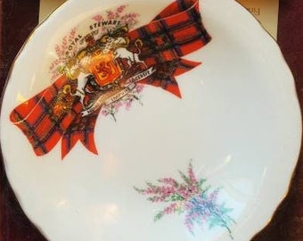 Vintage NIB New Bone China Ceramic Royal Grafton Trinket Pin Coin Soap Dish Scottish Clan Scotland Crest Tartan Maclean Royal Stewart