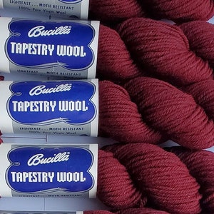 Vintage Bucilla Tapestry Virgin Wool Yarn Deep Dark Burgundy Maroon Color 6a Dye Lot 4155 100-Yard Skeins Needlepoint Fiber Arts Supply