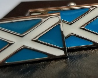 Vintage New Scottish Flag Saltire Blue White Enamel Silver Tone Cufflinks Cuff Links Scotland Robert Burns Supper St Andrews Ball Celtic