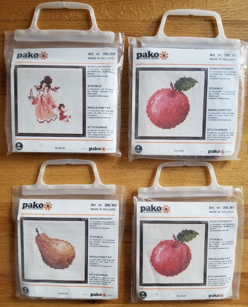 Vintage Pako Handwerken Dutch The Netherland Holland Pear Apple Cross Stitch Needlepoint Norweave Mini Kits Frames Tapestry Weaving Delft