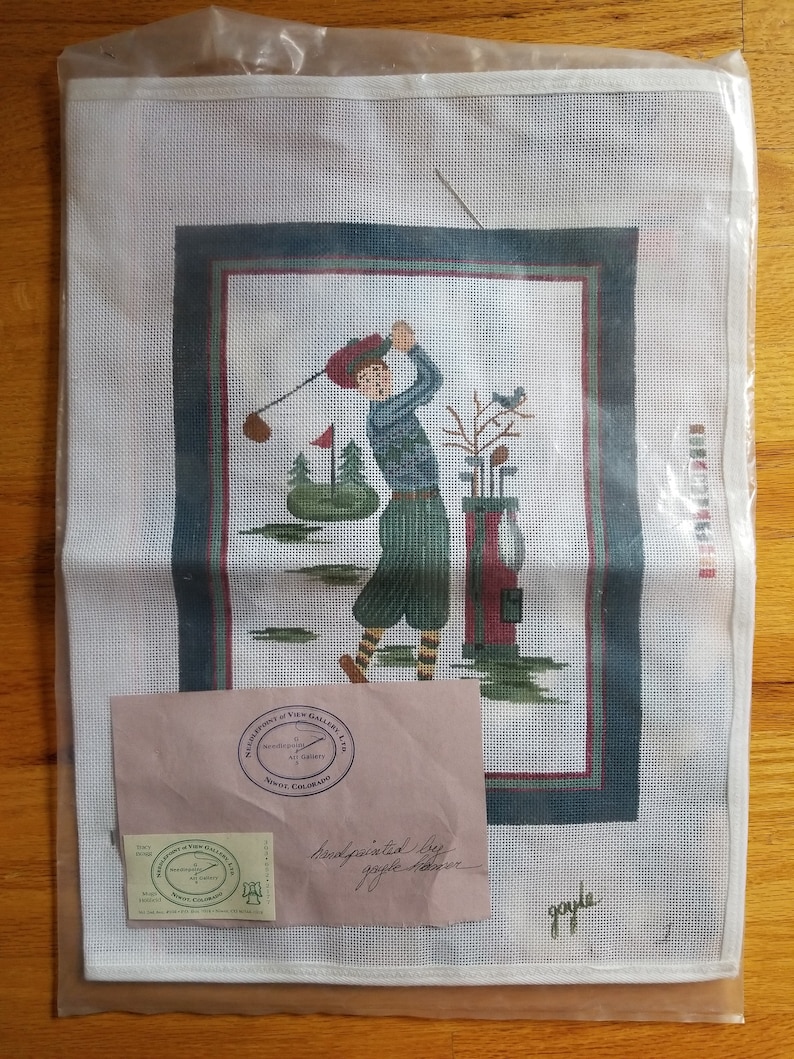 Vintage New NIP Hand Painted Golf Golfer Needlepoint Canvas Etsy