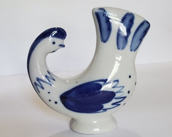 Vintage EUC Porcelain Ceramic Gzhel USSR Soviet Union Russia Figural Bird Figurine Blue White Lucky Birdie Dove Chicken Hen Hand Painted