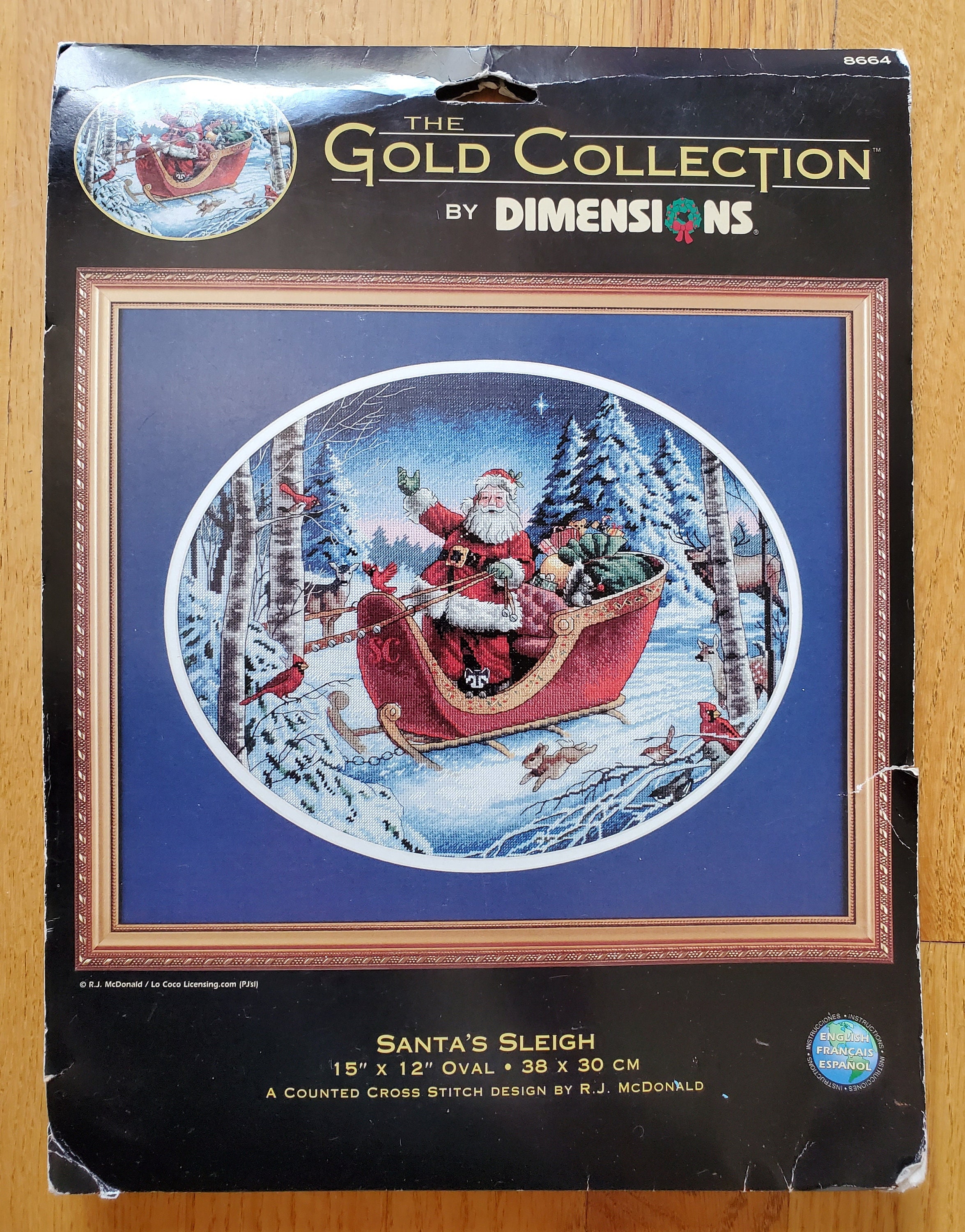 Vintage New NIP Dimensions Gold Santas Sleigh Cross Stitch image