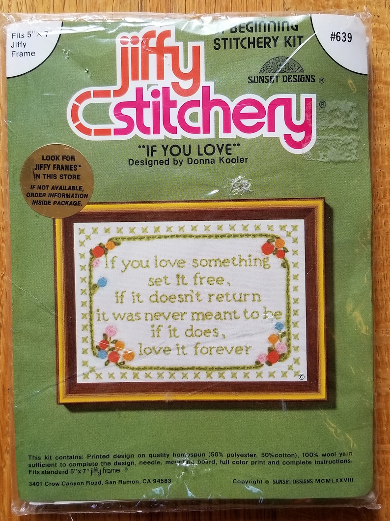 Vintage New NIP Jiffy Stitchery If You Love Something Floral Roses Daisies Beginner Embroidery Kit Engagement Wedding Gift 639 Donna Kooler