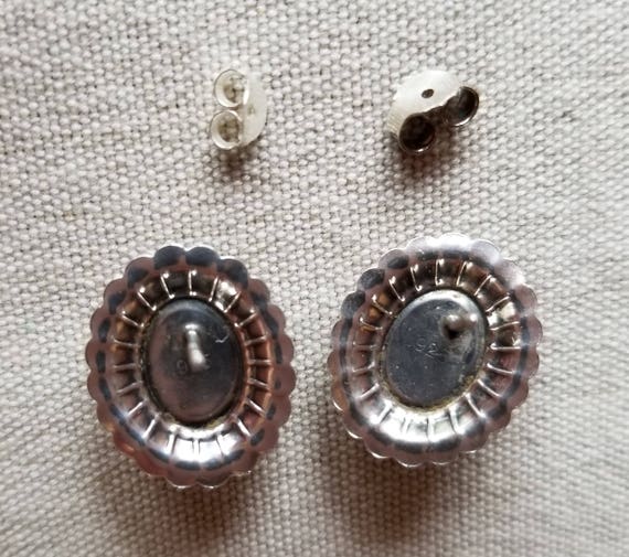 Vintage Sterling Onyx Oval Medallion Post Pierced… - image 3