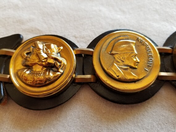 Vintage EUC Leather Metal Brass Cameo Coin Medallion Ladies 