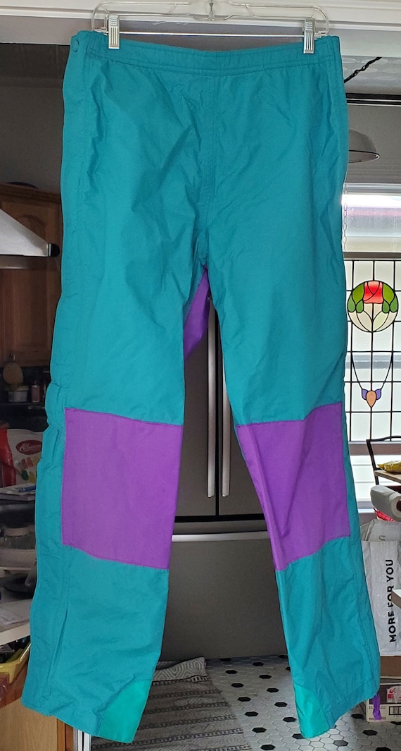 Sierra Designs, Vintage EUC Sierra Designs Ski Shell Splash Pants Trousers Ladies Waterproof Breathable Teal Purple Hiking Gear Wear Overpants Medium Hike