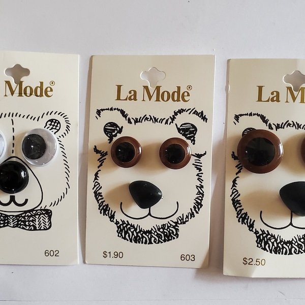 Vintage New NOC La Mode Doll Making Teddy Bear Googly Eyes Nose Face Buttons Toy 602 603 604 Puppy Kitten Koala Teddies Sewing Choice