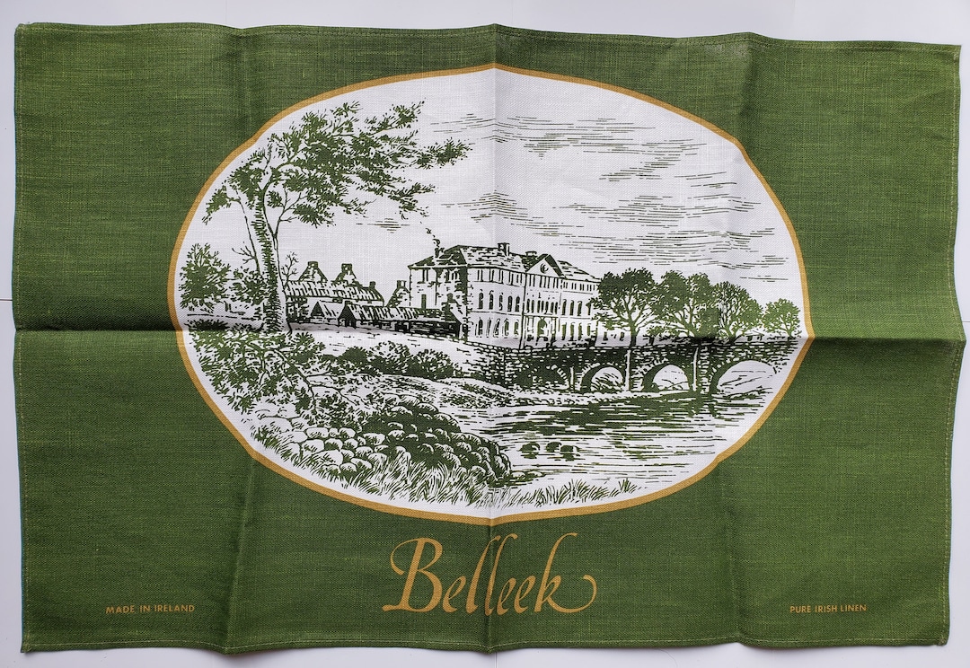 Vintage New Irish Linen Ireland Belleek Pottery Fuchsia Bleeding