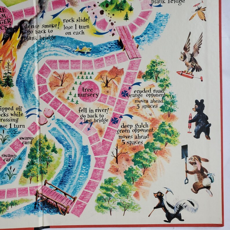 Vintage EUC Ranger Rick and the Great Forest Fire Board Game Paperback Book National Wildlife Federation Racoon Smokey The Bear Educational 画像 7