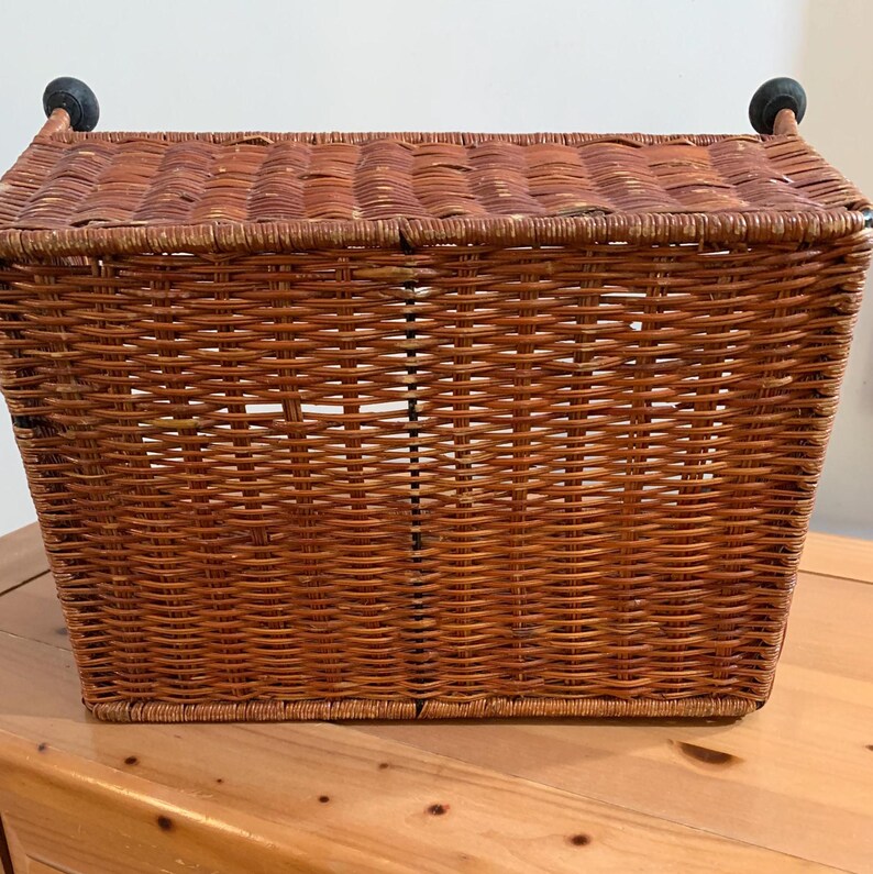 Wicker Risers Vintage Wicker Stool With Wood Ball Feet – Mid-century Rattan Riser - Etsy