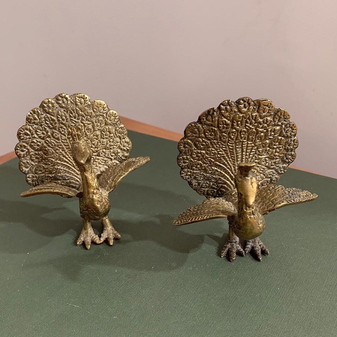 Brass Peacock Figurines Pair (2) – Vintage Birds With Proud Spread ...
