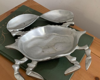 Vintage krabschaal van gegoten aluminium • Decor kusthuisje