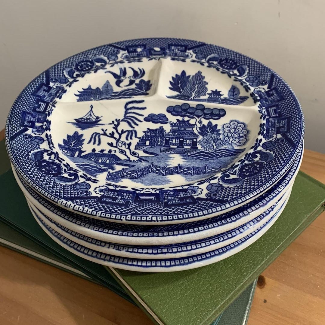 4 Vintage Blue Willow Divided Plates Set, Made in Japan - Etsy