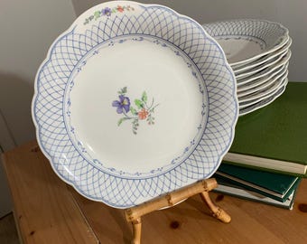 10 cuencos para sopa Nikko Japan vintage con diseño de celosía azul y motivos florales.
