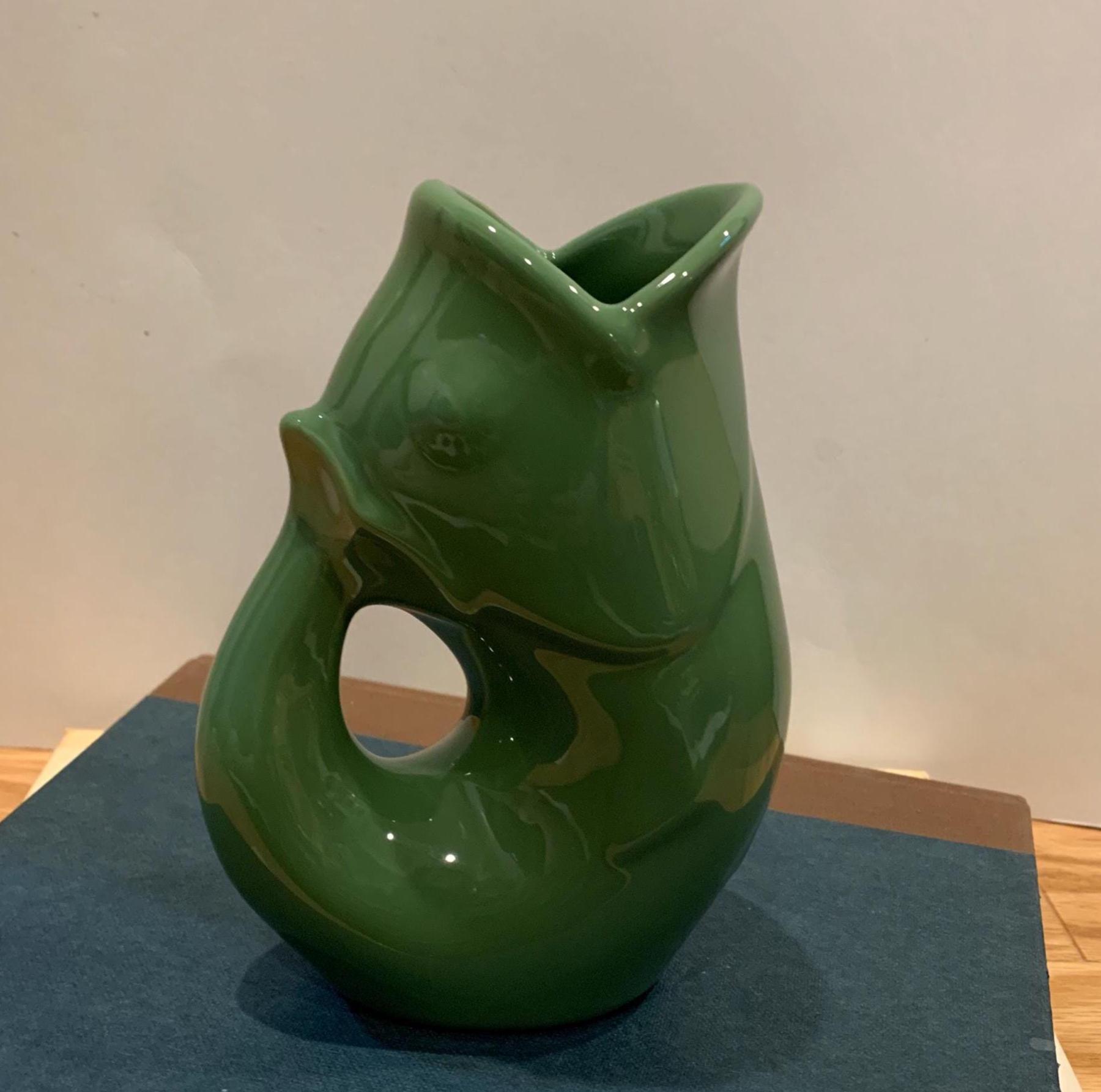 Gurgle Pot Fish Pitchers Set Of 2 - Large (42 Oz) & Mini (3 Oz), Pink, Stoneware, Makes Gurgling Sound When Pouring - View #12