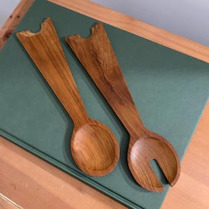 Mid-Century Modern Teak Salad Servers – MCM Wooden Spoon and Fork Set Vintage