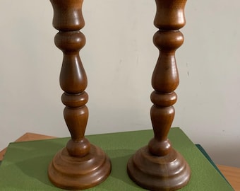 Candelabros vintage de madera torneada (par) - Madera maciza de nogal americano