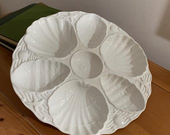 Vintage Italiaanse witte majolica oesterschaal / schaal met zeevruchten – schaal met schaal