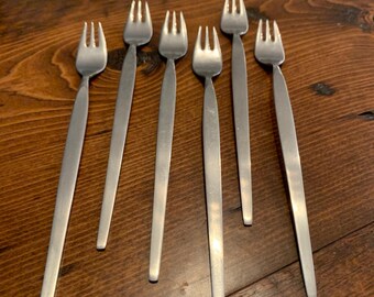 Juego de 6 tenedores de cóctel Oneida de acero inoxidable de mediados de siglo - Cubiertos elegantes y minimalistas - Artículos de bar Mad Men