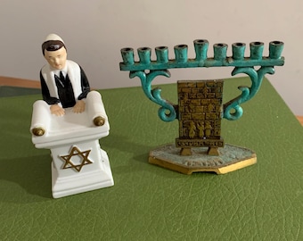 Vintage Bar Mitzvah Figurine and Mini Brass Menorah