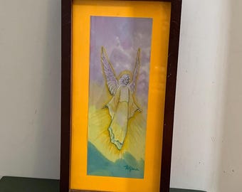 Original Angel Drawing - Framed Vintage Art