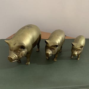 Vintage Brass Pig Family - 3 Figurines – Mid-Century Trio Rustic Farmhouse