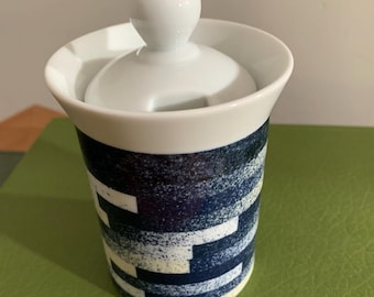 Dansk Radia Indigo Sugar Bowl with Lid, Vintage Blue and White Ceramic