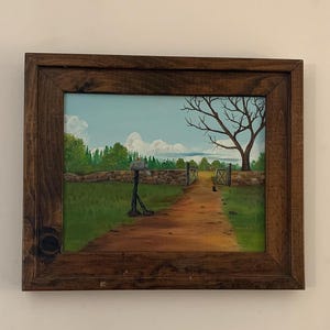 Original Annie Laurie Folk Art Painting – Country Mailbox, Dirt Road, and Farm Scene - Vintage
