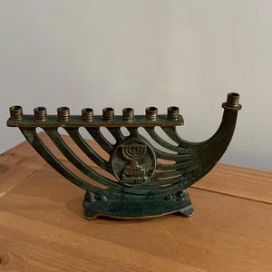 Mid-Century Brass Menorah from Israel – Modernist 1950s Hanukkah Candle Holder - Vintage Judaica